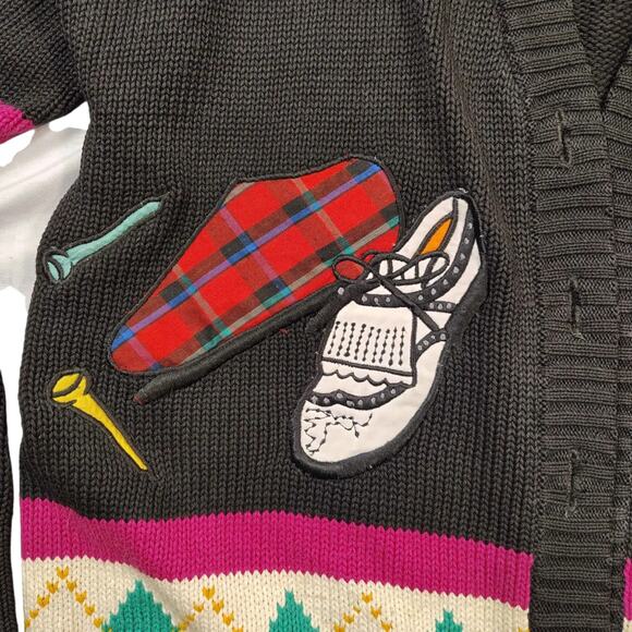 VTG LIZI RUCH Women's Black Golf Prep Cardigan Sweater Size S **PLEASE READ** - Picture 4 of 9